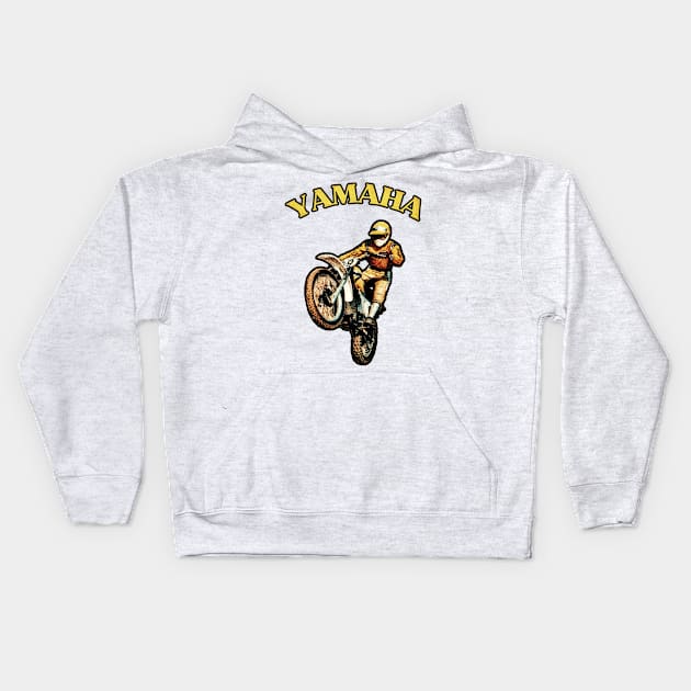 Vintage Motocross Yamaha Kids Hoodie by TommySniderArt